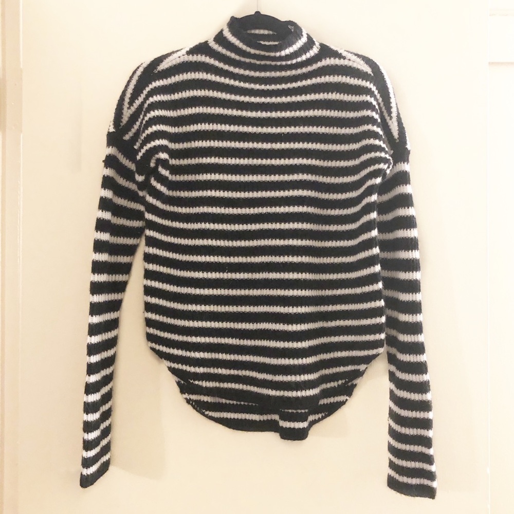 Express Black & White Striped Turtleneck Sweater
